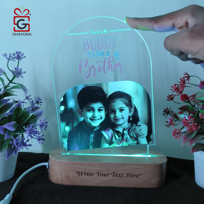 SHAYONA Raksha Bandhan Personalized 3D Illusion Digital UV Photo LED Night Lamp, Rakhi Gift for Brother, bhaibeej, Sister or Siblings - Multicolor with Remote Control 28x18 cm