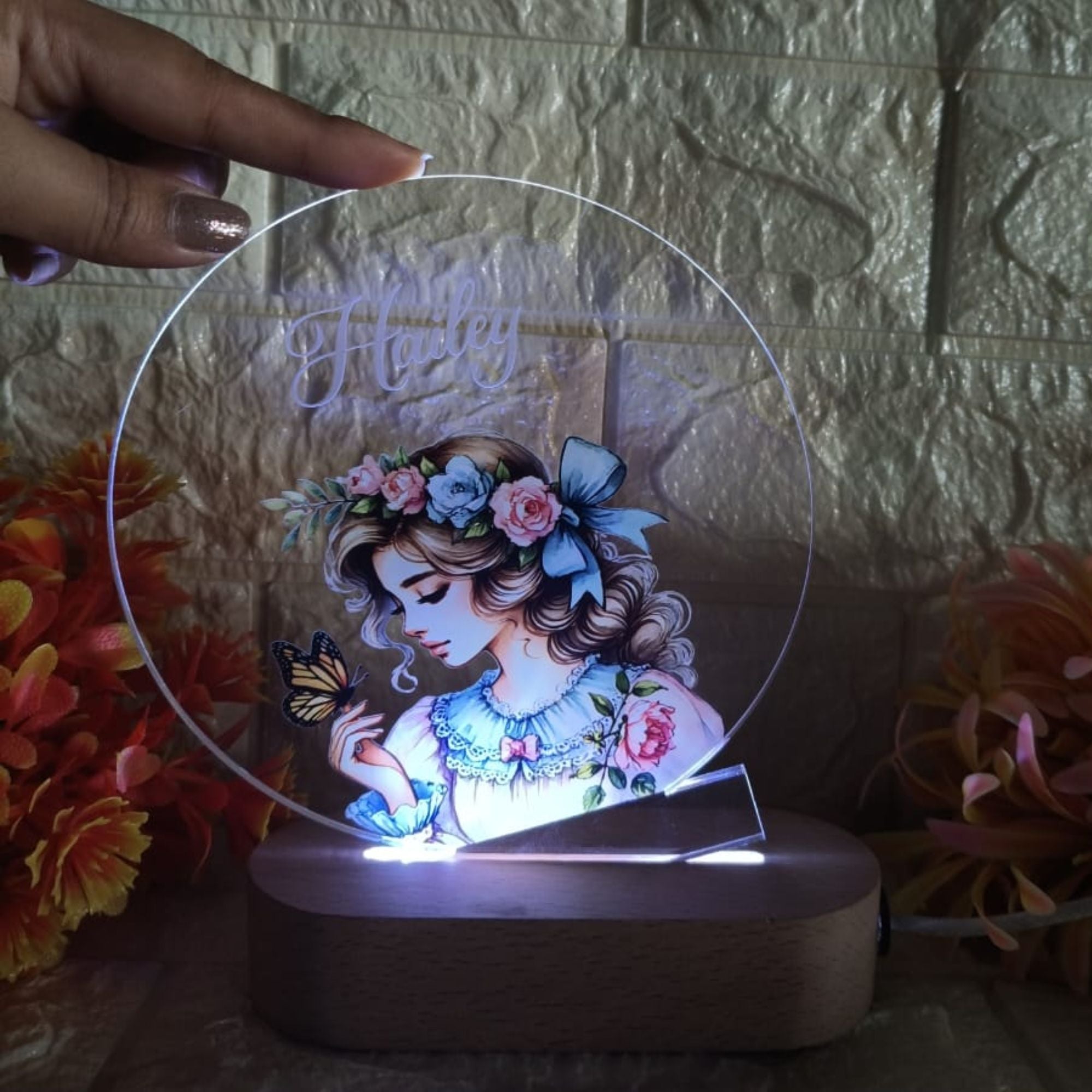 Shayona Personalized LED Acrylic Night Lamp with Name | Customized 3D Illusion Light for Bedroom Décor | Gift for Girls, Birthday, Anniversary - Hailey Design