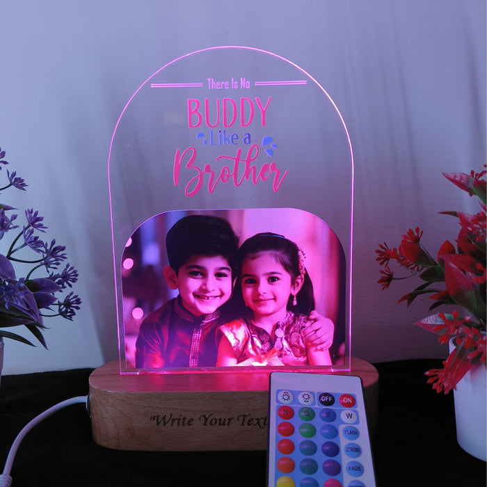 SHAYONA Raksha Bandhan Personalized 3D Illusion Digital UV Photo LED Night Lamp, Rakhi Gift for Brother, bhaibeej, Sister or Siblings - Multicolor with Remote Control 28x18 cm