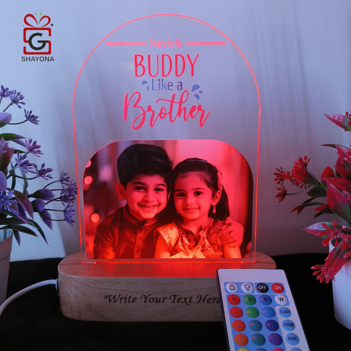 SHAYONA Raksha Bandhan Personalized 3D Illusion Digital UV Photo LED Night Lamp, Rakhi Gift for Brother, bhaibeej, Sister or Siblings - Multicolor with Remote Control 28x18 cm