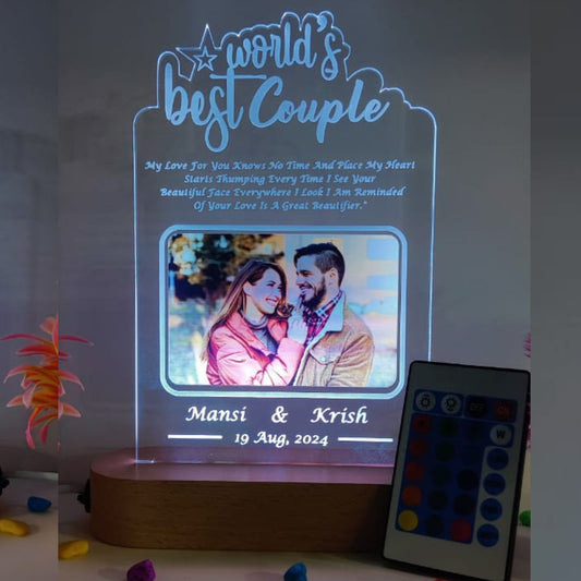 SHAYONA World Best Couple Personalized 3D Illusion LED Table Night Lamp Name Date and UV Print Photo Frame | Gift for Anniversary, Wedding, Marriage, Valentine Day- Multicolor with Remote