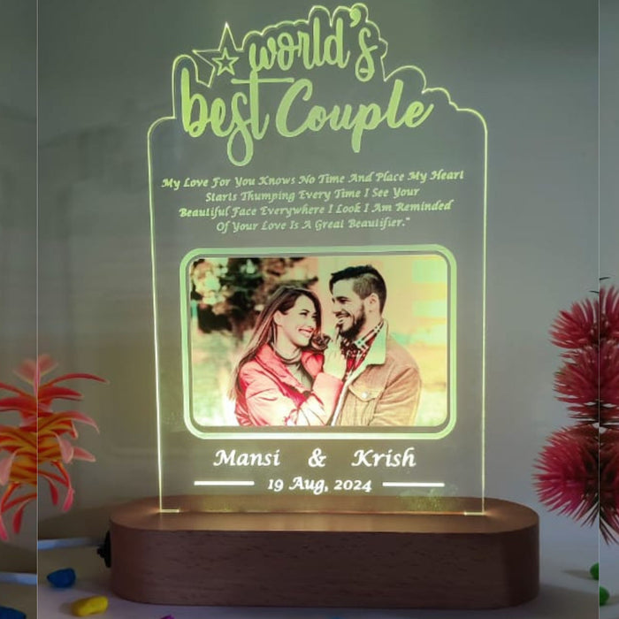 SHAYONA World Best Couple Personalized 3D Illusion LED Table Night Lamp Name Date and UV Print Photo Frame | Gift for Anniversary, Wedding,