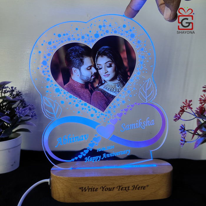 SHAYONA Acrylic 3D LED Photo Lamp, Personalized Heart Shape, Digital UV Printed Photo, Anniversary Gift for Couples, Wife, Husband, Parents, Customized Photo, Name and Date,Multicolor 28CM