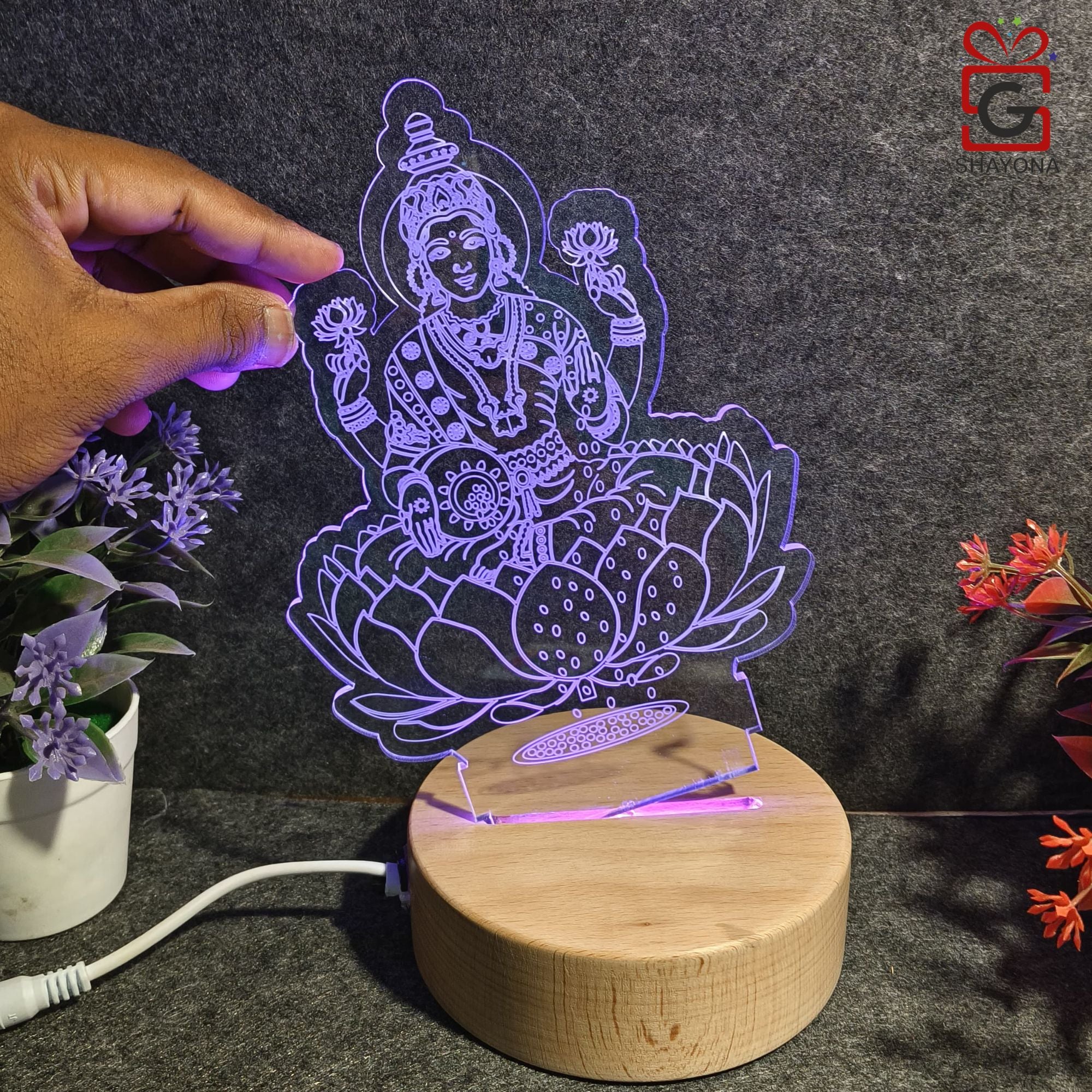shayona  3D Goddess  Laxmi Acrylic Night lamp-Multi Color