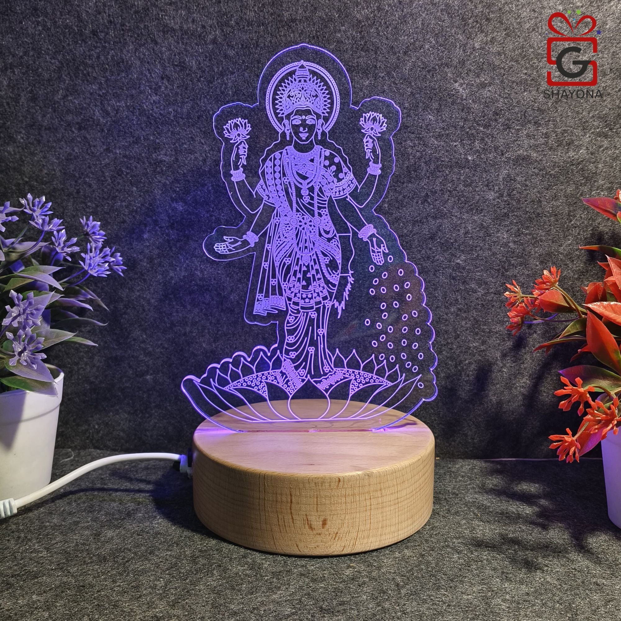 Shayona Load Laxmi  3D Illusion LED Acrylic Table Top Night Lamp- Multi Color