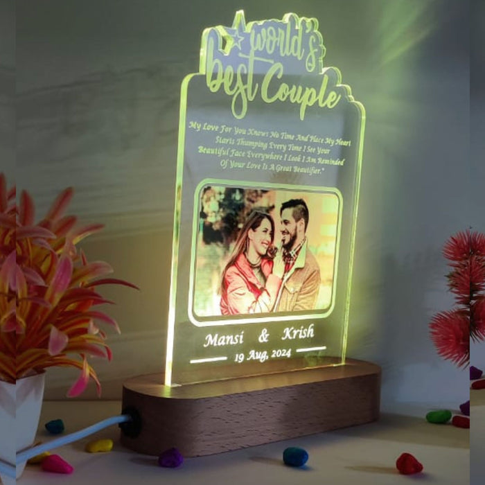 SHAYONA World Best Couple Personalized 3D Illusion LED Table Night Lamp Name Date and UV Print Photo Frame | Gift for Anniversary, Wedding,