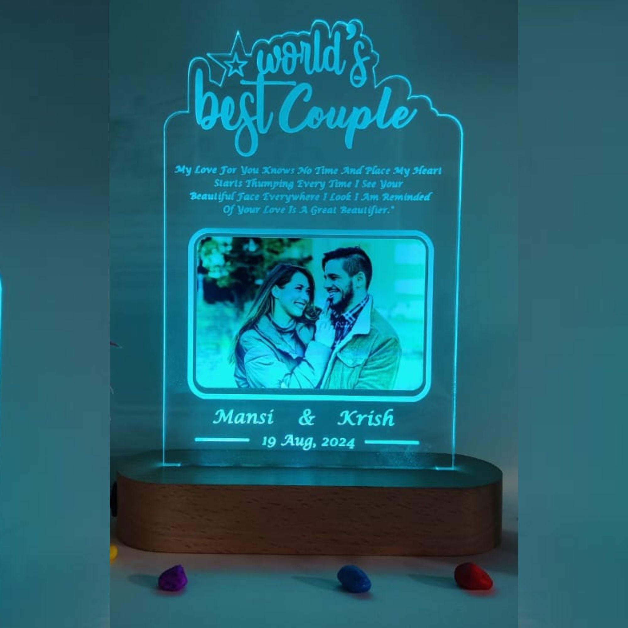 SHAYONA World Best Couple Personalized 3D Illusion LED Table Night Lamp Name Date and UV Print Photo Frame | Gift for Anniversary, Wedding, Marriage, Valentine Day- Multicolor with Remote