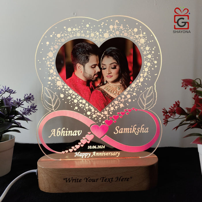 SHAYONA Acrylic 3D LED Photo Lamp, Personalized Heart Shape, Digital UV Printed Photo, Anniversary Gift for Couples, Wife, Husband, Parents, Customized Photo, Name and Date,Multicolor 28CM