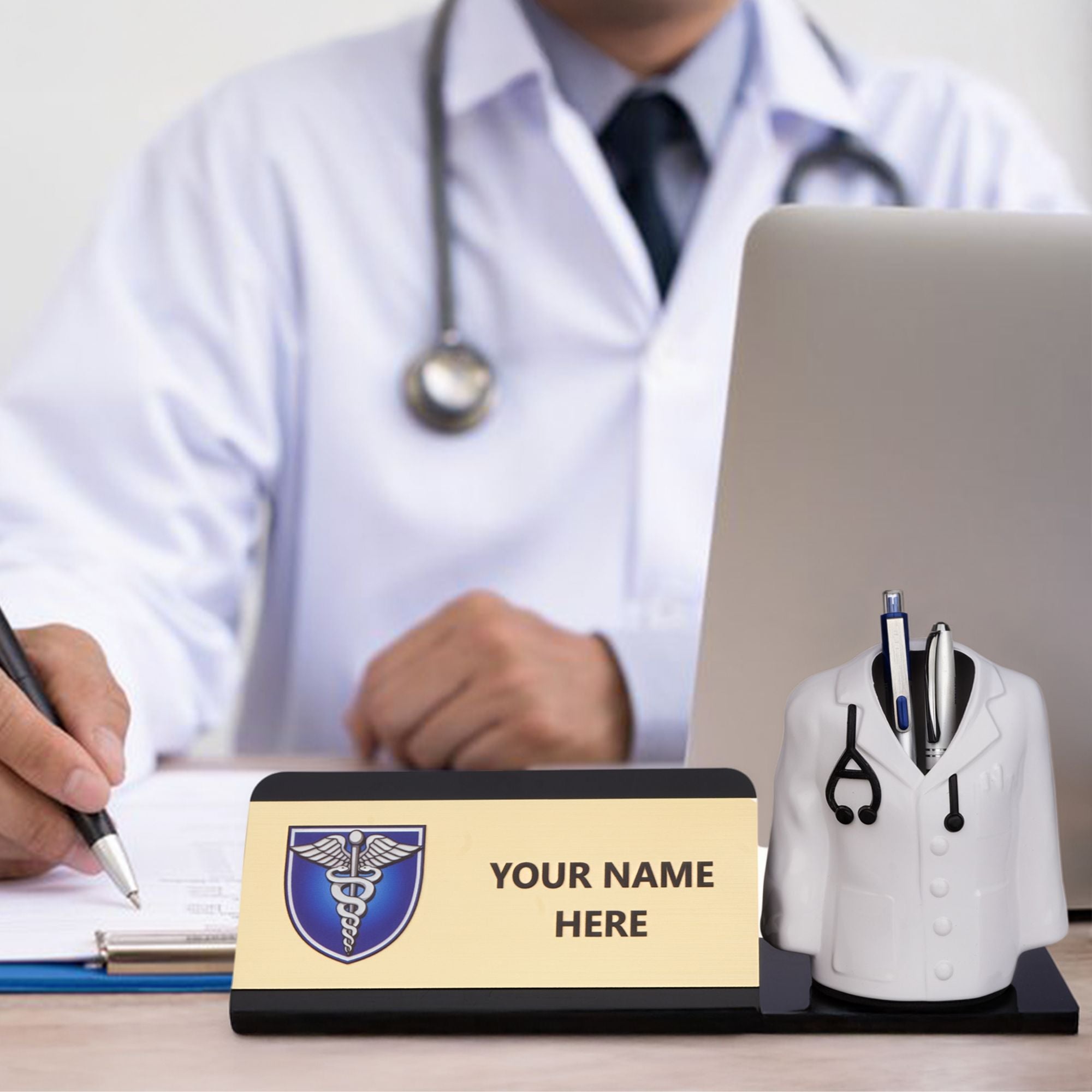 Shayona Personalized Doctor Desk Name Plate with Pen Holder | Custom Medical Office Tabletop Gift for Doctors, Physicians & Medical Professionals"