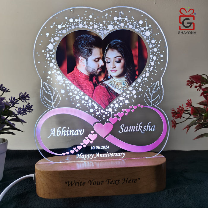 SHAYONA Acrylic 3D LED Photo Lamp, Personalized Heart Shape, Digital UV Printed Photo, Anniversary Gift for Couples, Wife, Husband, Parents, Customized Photo, Name and Date,Multicolor 28CM