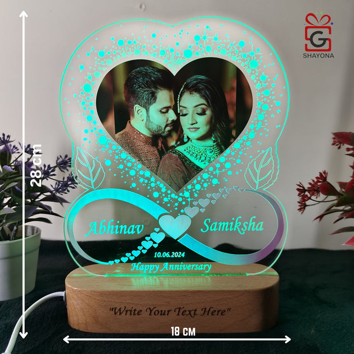 SHAYONA Acrylic 3D LED Photo Lamp, Personalized Heart Shape, Digital UV Printed Photo, Anniversary Gift for Couples, Wife, Husband, Parents, Customized Photo, Name and Date,Multicolor 28CM