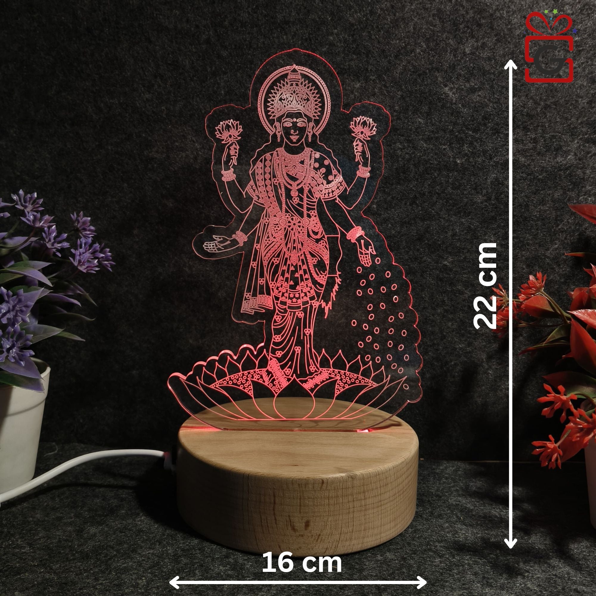 Shayona Load Laxmi  3D Illusion LED Acrylic Table Top Night Lamp- Multi Color