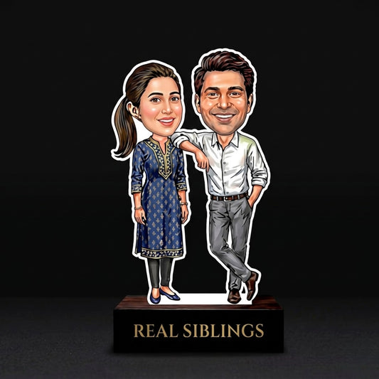 Shayona Gift Shop-Custom Rakhi Gift for Brother and Sister – Personalized Brother-Sister Caricature Cutout with Wooden Stand, Unique Raksha Bandhan Gift for Bhaiya Behen, Sibling