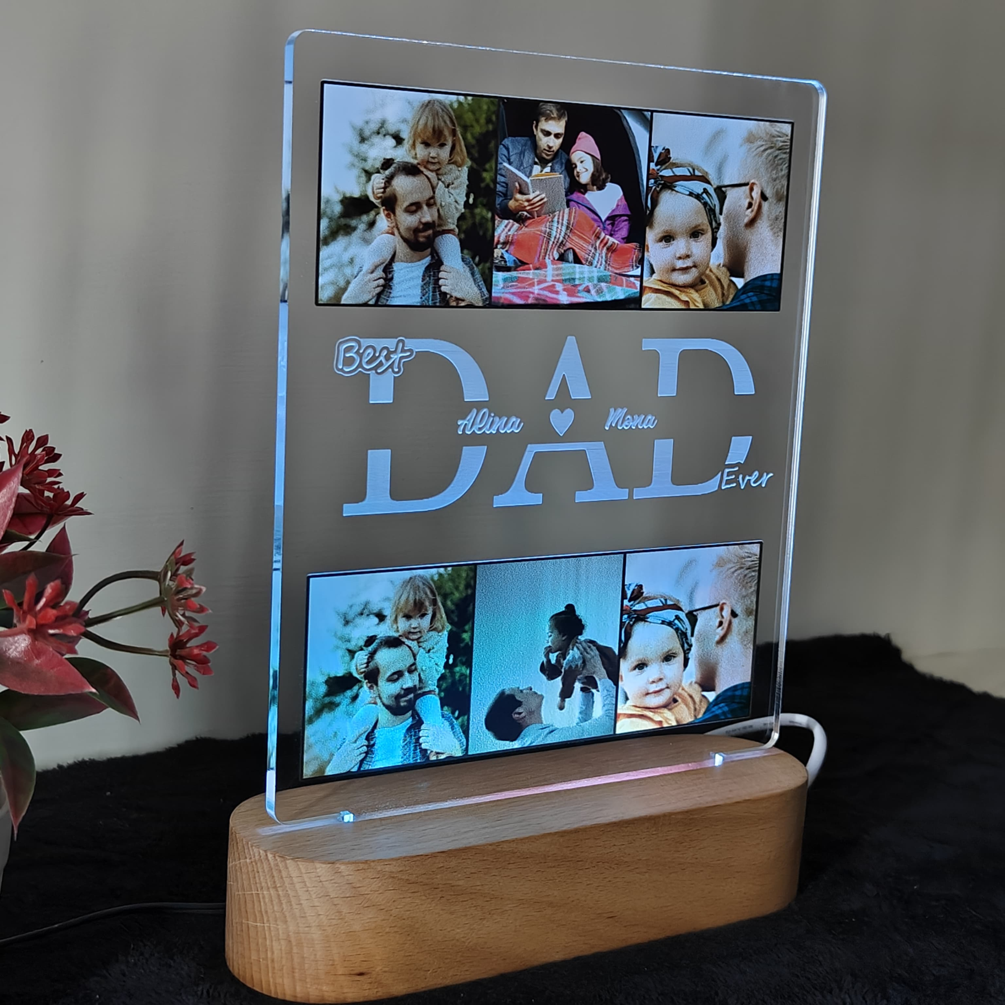 Shayona 3D Illusion personalized Lamp Gift for Dad from Daughter Son,Dad Birthday , Gift RGB Acrylic Night Light with  Wood Base,Present for Thanksgiving,Christmas,Father's Day,Remote Control  16 Colors 4 Modes (Copy)