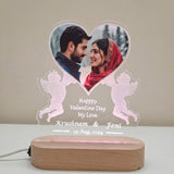 Shayona Gift Shop-Personalized Custom Photo Night Light for Couples – 3D Heart & Angel LED Acrylic Lamp with Wooden Base, Engraved Names, Date & Message, Romantic Bedside Decor Gift for Valentine's Day, Anniversary
