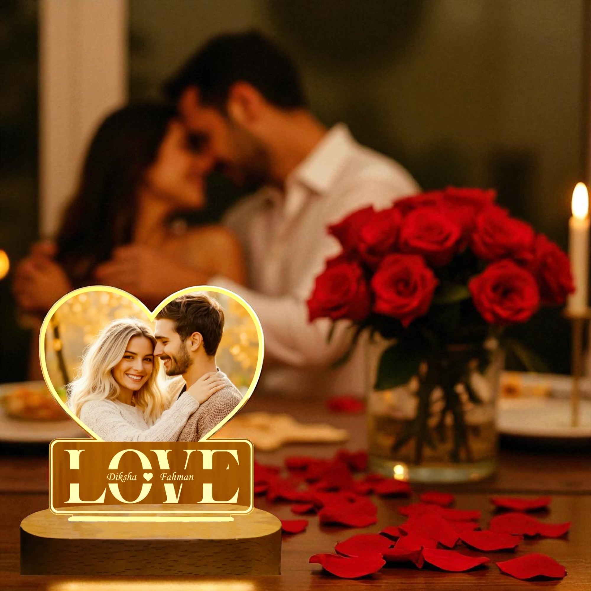 Shayona Personalized Heart-Shaped LED Photo Lamp with Names | Custom Romantic Night Light Gift for Couples | LOVE Acrylic Table Lamp for Anniversary, Birthday, Valentine's Day