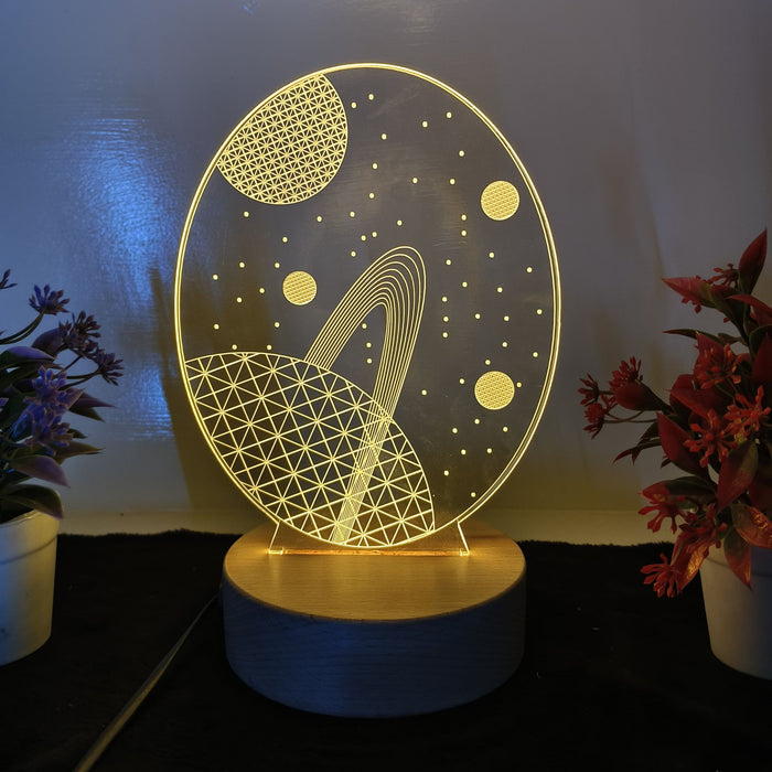 SHAYONA 3D Illusion Galaxy Space Earth LED Lamp, Wooden Texture Base , Home decor, showpiece, office Table Lamp, Warm White LED Light, 22 cm