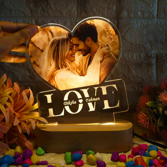 Shayona Personalized Heart-Shaped LED Photo Lamp with Names | Custom Romantic Night Light Gift for Couples | LOVE Acrylic Table Lamp for Anniversary, Birthday, Valentine's Day