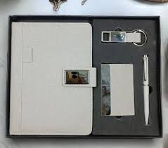 “Shayona Premium gift 4-in-1 Executive Gift Set in Elegant White – Includes Leatherette Diary, Metal Pen, Card Holder, and Keychain – Perfect Corporate Gift for Professionals and Business Events”