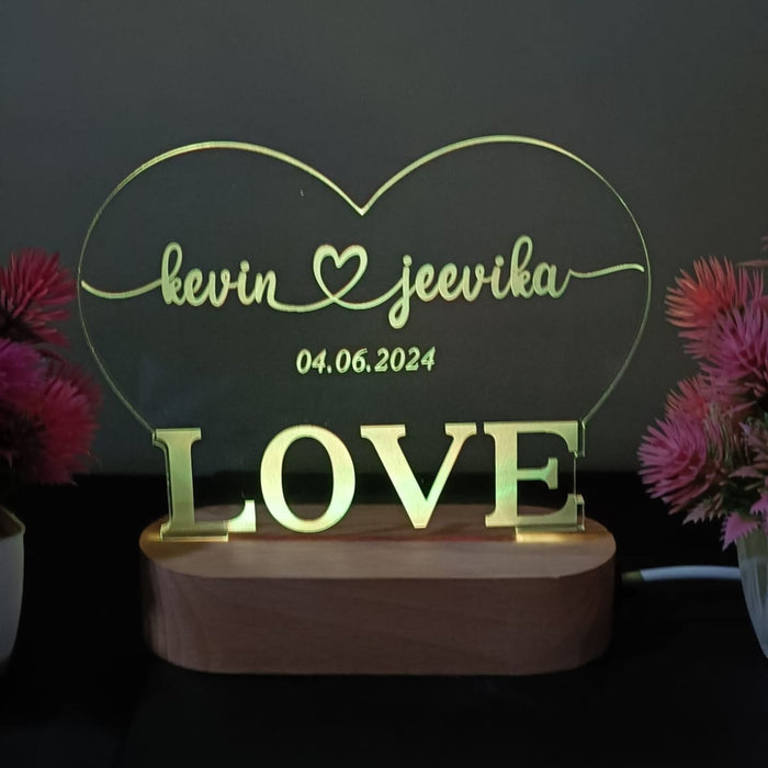 Shayona Personalized LED Heart Lamp – Custom Name & Date Engraved Night Light