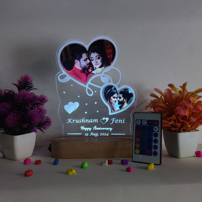 SHAYONA Acrylic 3D LED Photo Lamp, Personalized Heart Shape, Digital UV Printed Photo, Anniversary Gift for Couples, Wife, Husband