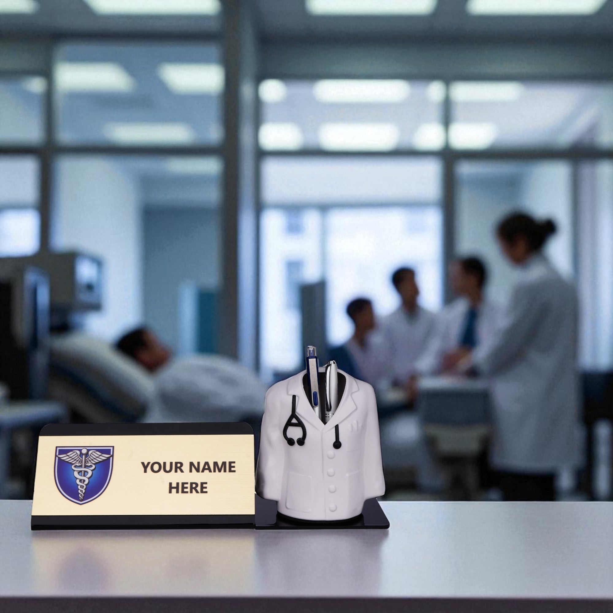 Shayona Personalized Doctor Desk Name Plate with Pen Holder | Custom Medical Office Tabletop Gift for Doctors, Physicians & Medical Professionals"