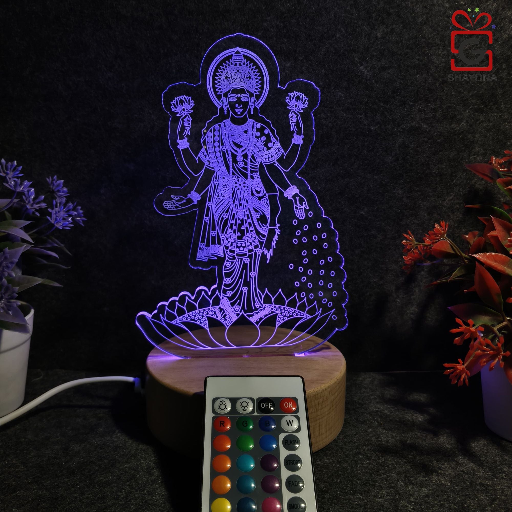 Shayona Load Laxmi  3D Illusion LED Acrylic Table Top Night Lamp- Multi Color