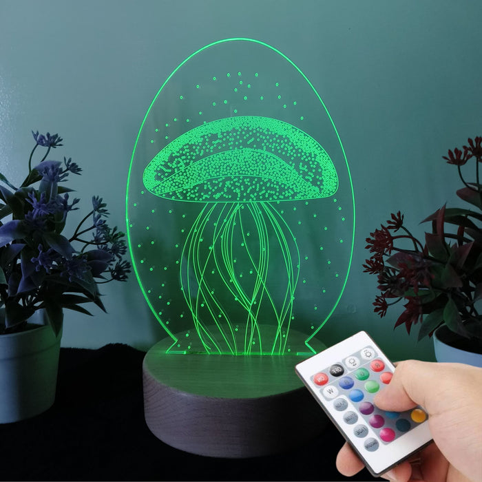 SHAYONA 3D Jellyfish Acrylic Engraved Night Light, Optical Illusion Lamp, Custom 3D Lamp, Home Decor Atmosphere Light for Table, Desk, Bedroom 22cm Multicolor