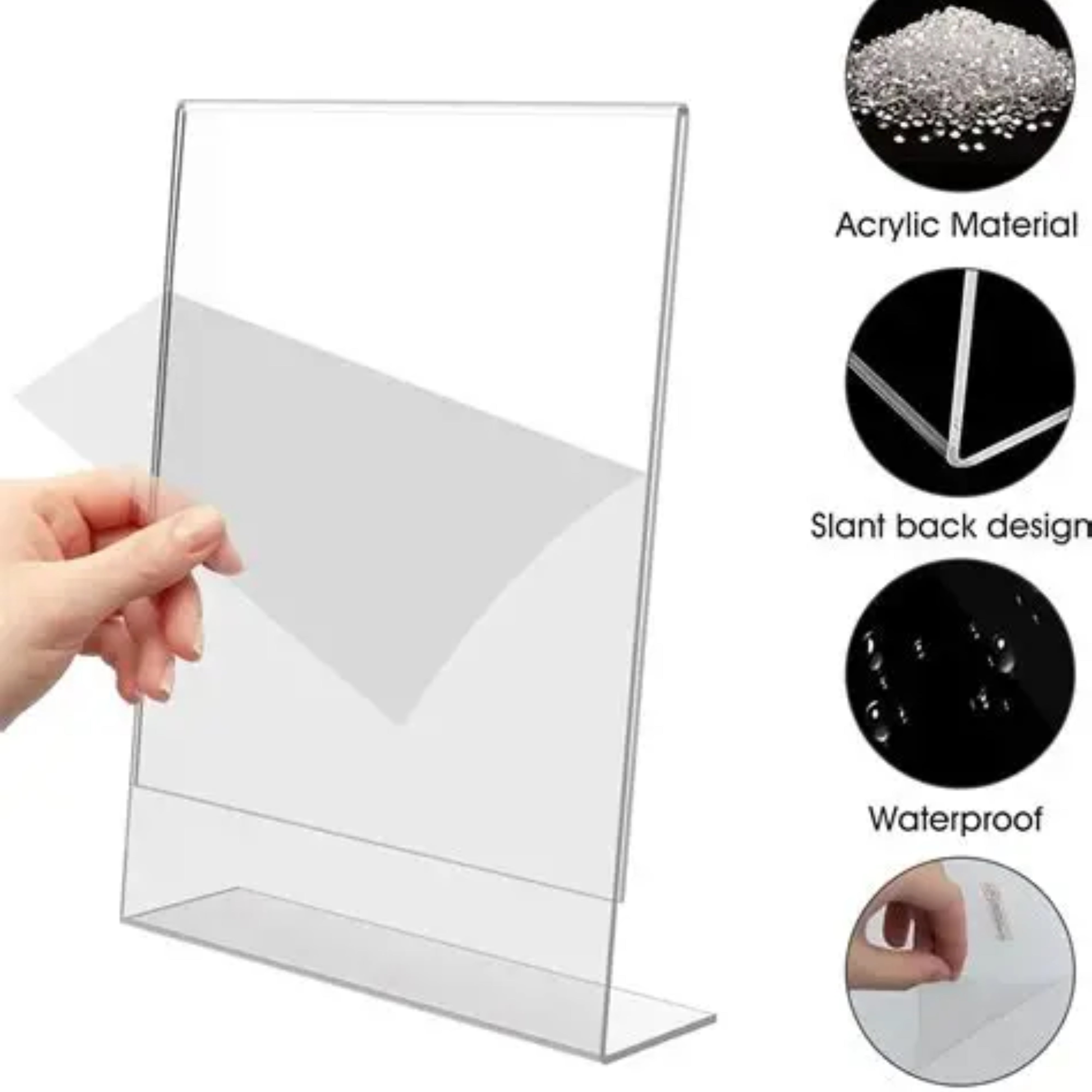 Desktop Acrylic Display Holder for Menu & QR Code | Transparent Table Sign Stand for Restaurant, Cafe, Hotel & Office Reception (06X9 Inch -10Pcs)