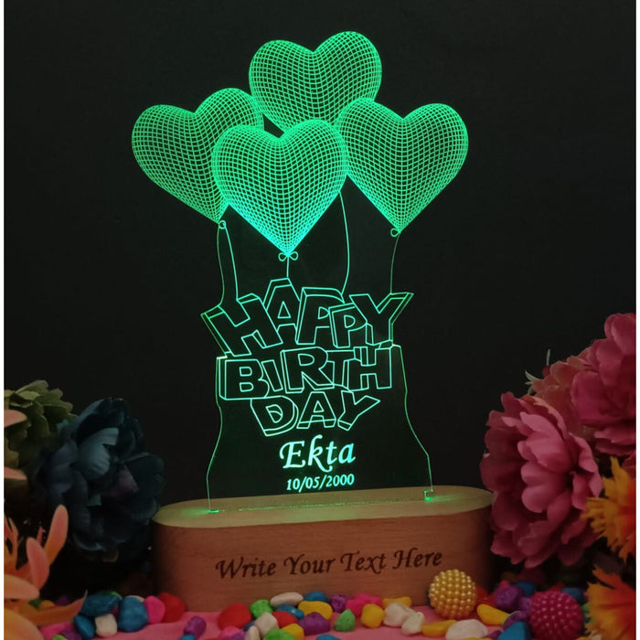 SHAYONA 3D Illusion Table LED lamp | Heart Shape Customized Name Lamp for Birthday,for brother,sister,wife,husband Best Gift for Anyone- Wooden Base muticolor Light. Size : 9x6 inch