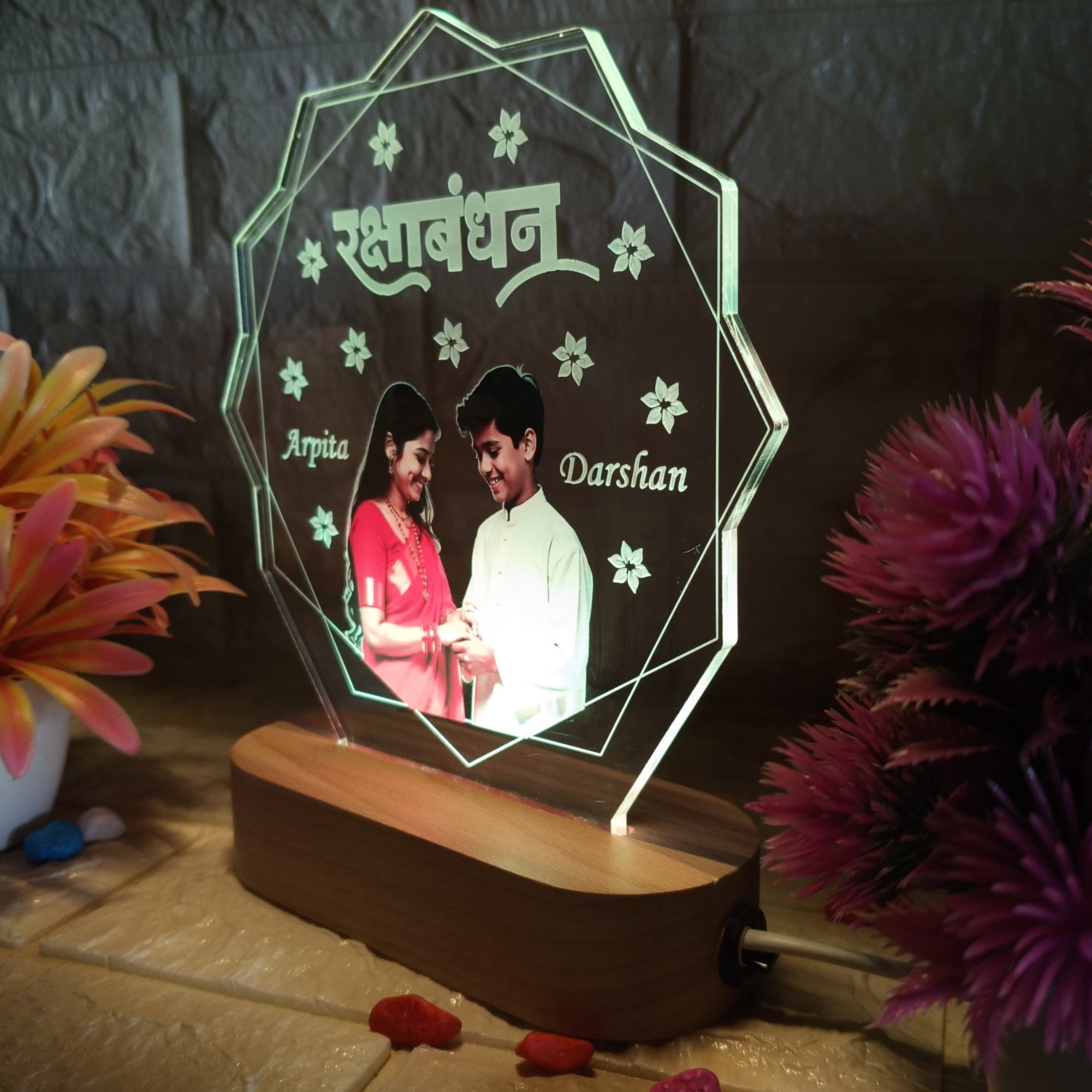 shayona Customized Rakshabandhan LED Lamp | Personalized Photo Frame Light with Names for Brother & Sister