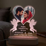 Shayona Gift Shop-Personalized Custom Photo Night Light for Couples – 3D Heart & Angel LED Acrylic Lamp with Wooden Base, Engraved Names, Date & Message, Romantic Bedside Decor Gift for Valentine's Day, Anniversary