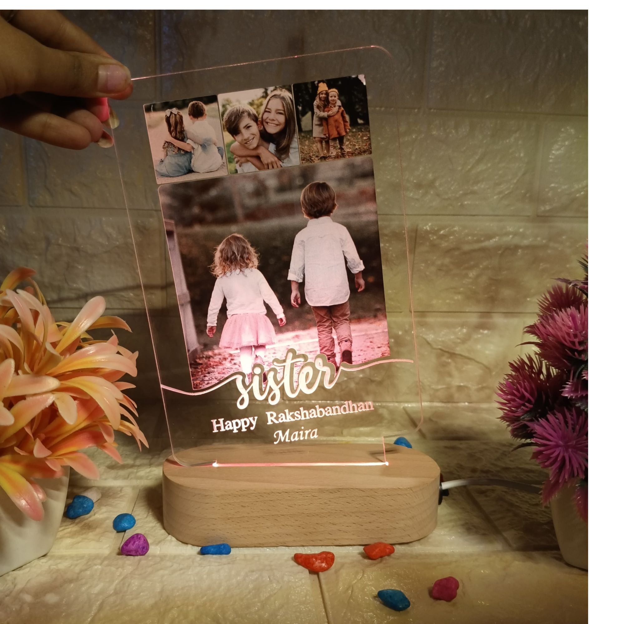 shayona Personalized LED Acrylic Photo Lamp for Sister | Rakshabandhan Gift with Custom Name & Photos