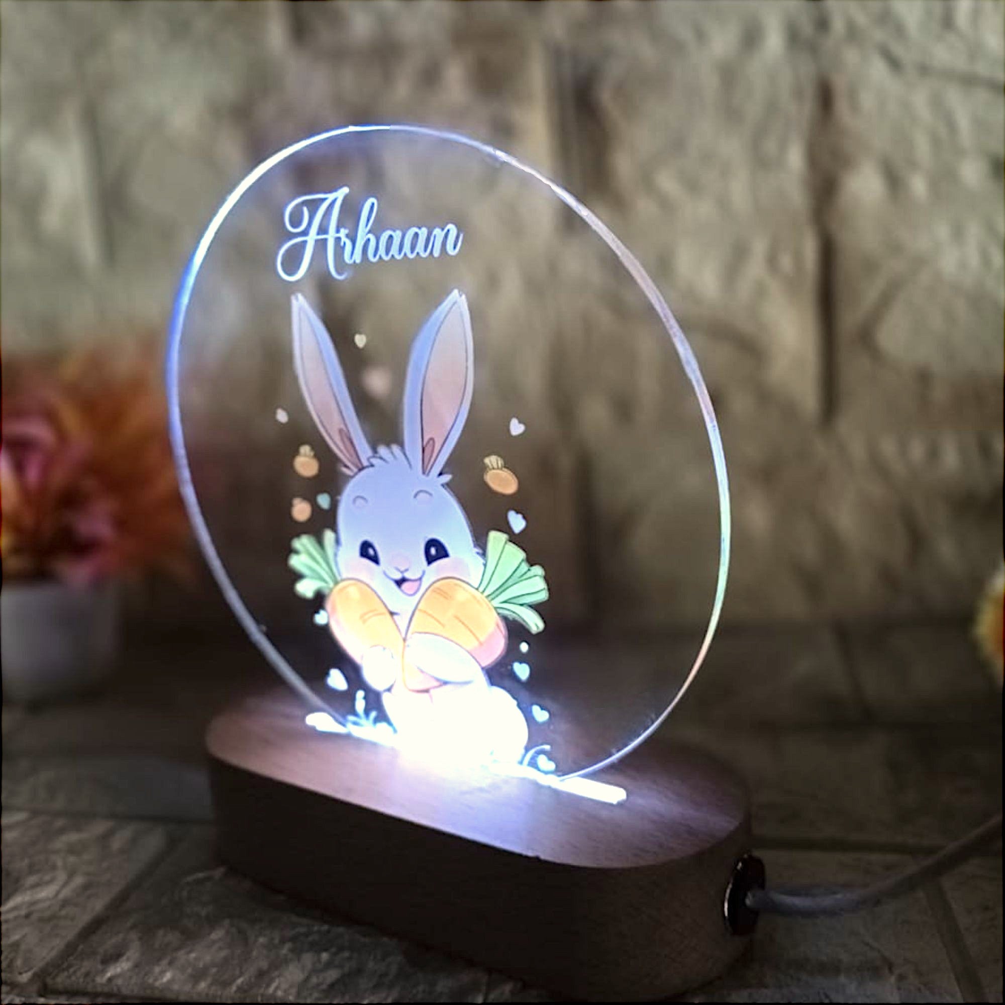 Shayona Personalized LED Bunny Night Lamp with Name – Custom Carrot Hug Design for Kids & Nursery Decor