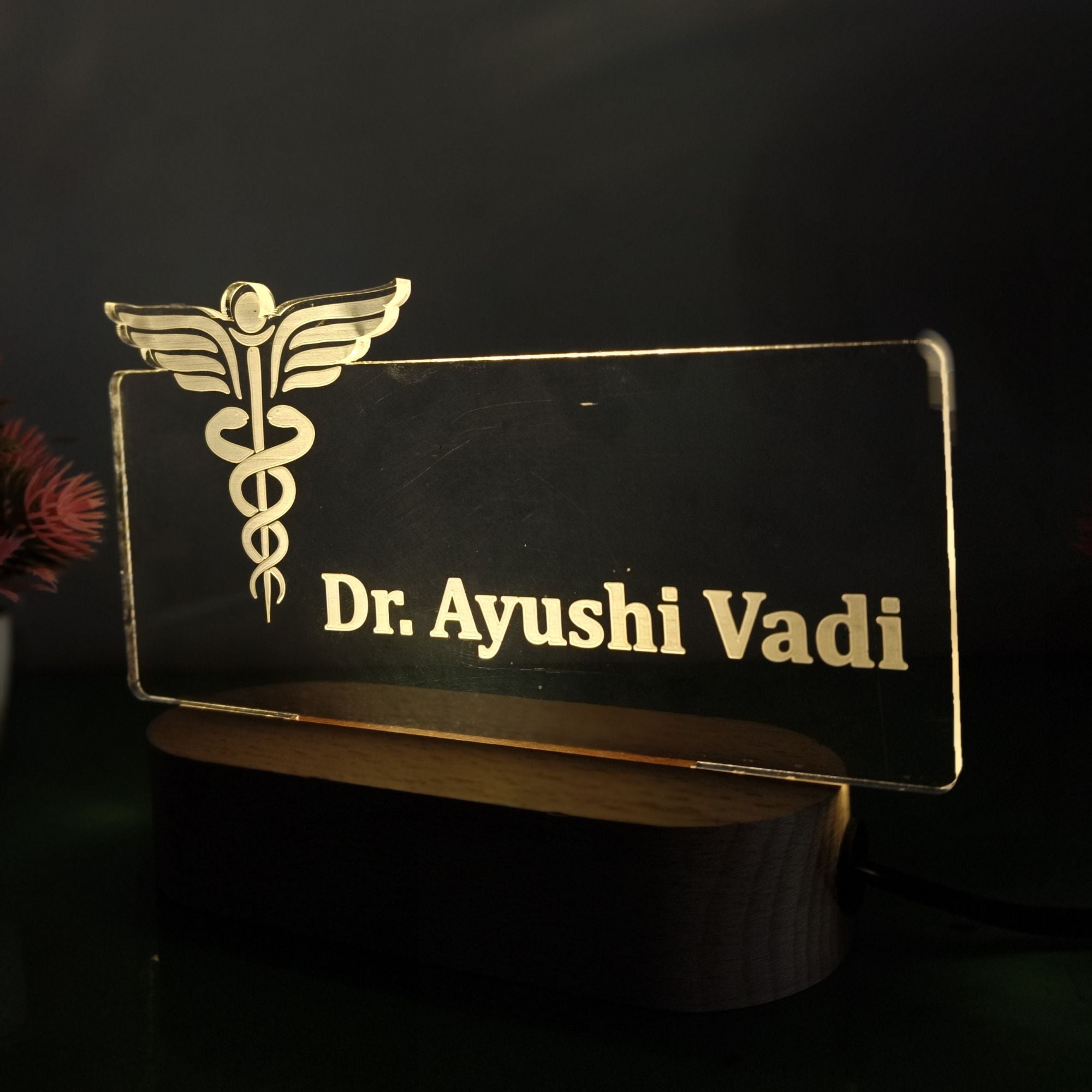 Shayona Personalized Doctor LED Lamp with Custom Name Engraving on Wooden Base – Ideal Gift for Medical Professionals