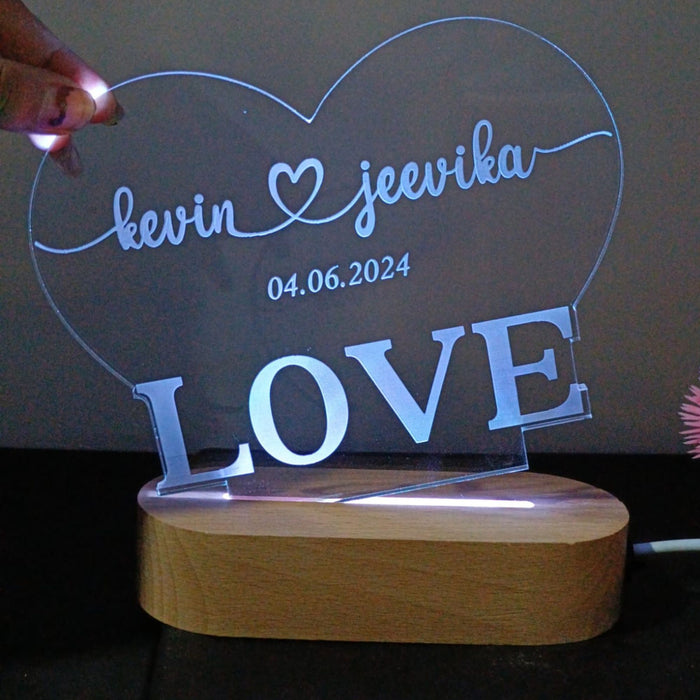 Shayona Personalized LED Heart Lamp – Custom Name & Date Engraved Night Light