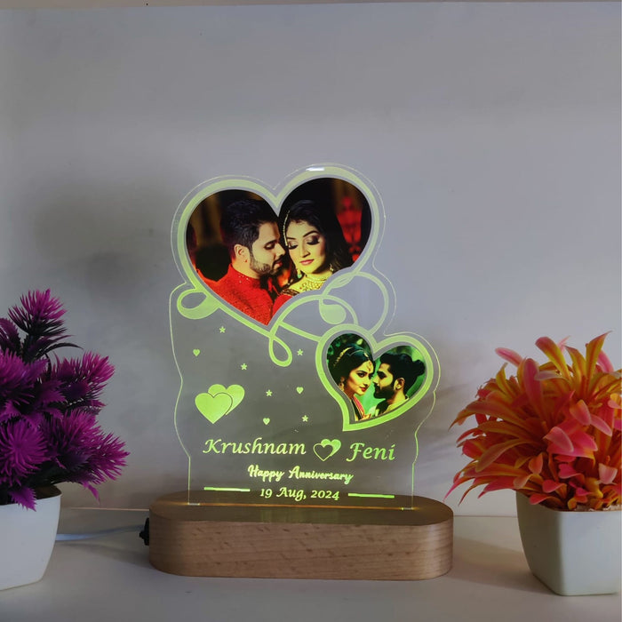 SHAYONA Acrylic 3D LED Photo Lamp, Personalized Heart Shape, Digital UV Printed Photo, Anniversary Gift for Couples, Wife, Husband