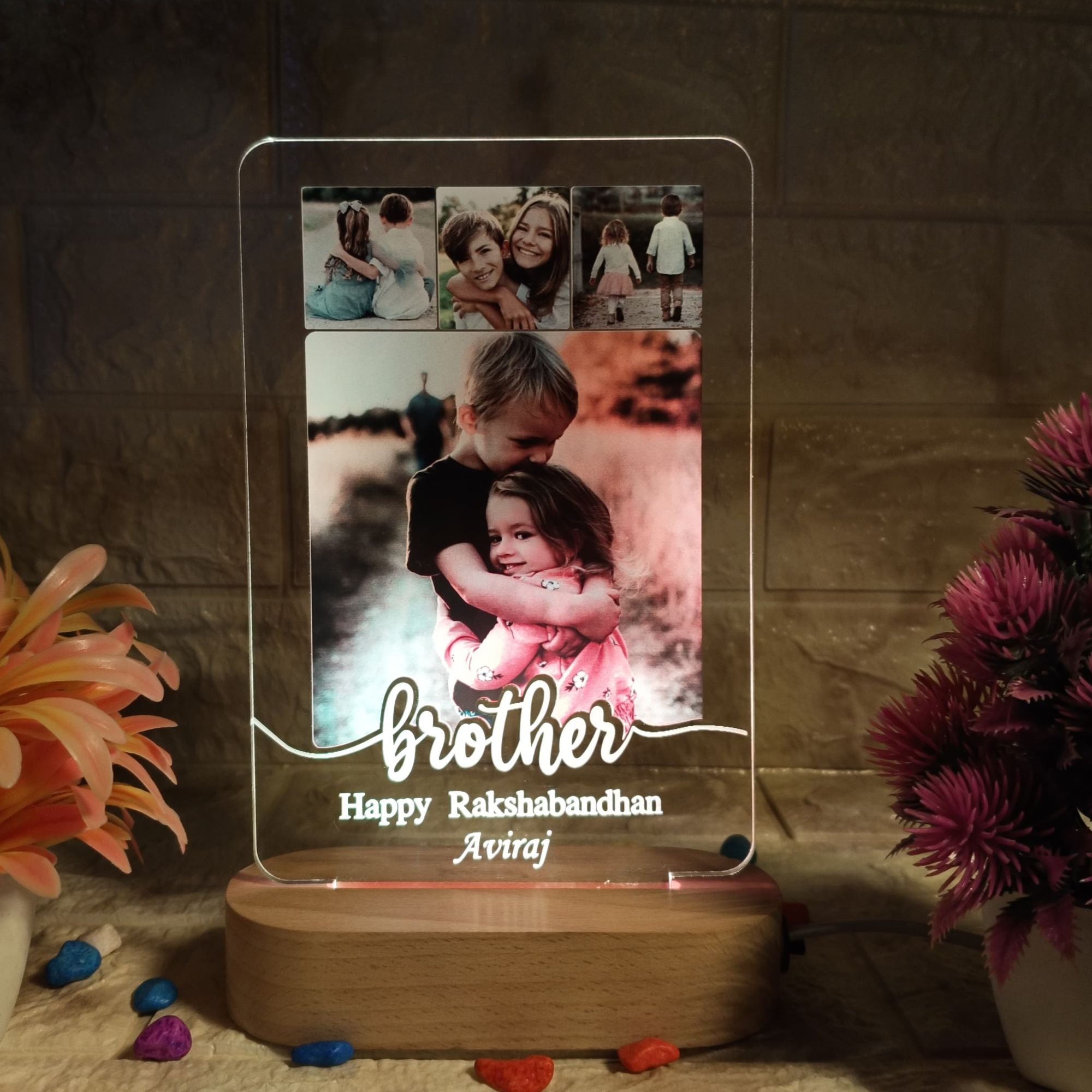 Shayona Personalized Brother-Sister LED Photo Lamp | Rakshabandhan Gift | Custom Acrylic Frame with Light