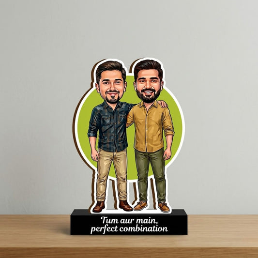 Shayona Gift Shop-Personalized Two Men Caricature Acrylic Standee | Custom Friends & Brothers Photo Cutout Gift | "Tum Aur Main" Tabletop Gift Rakhi Gift