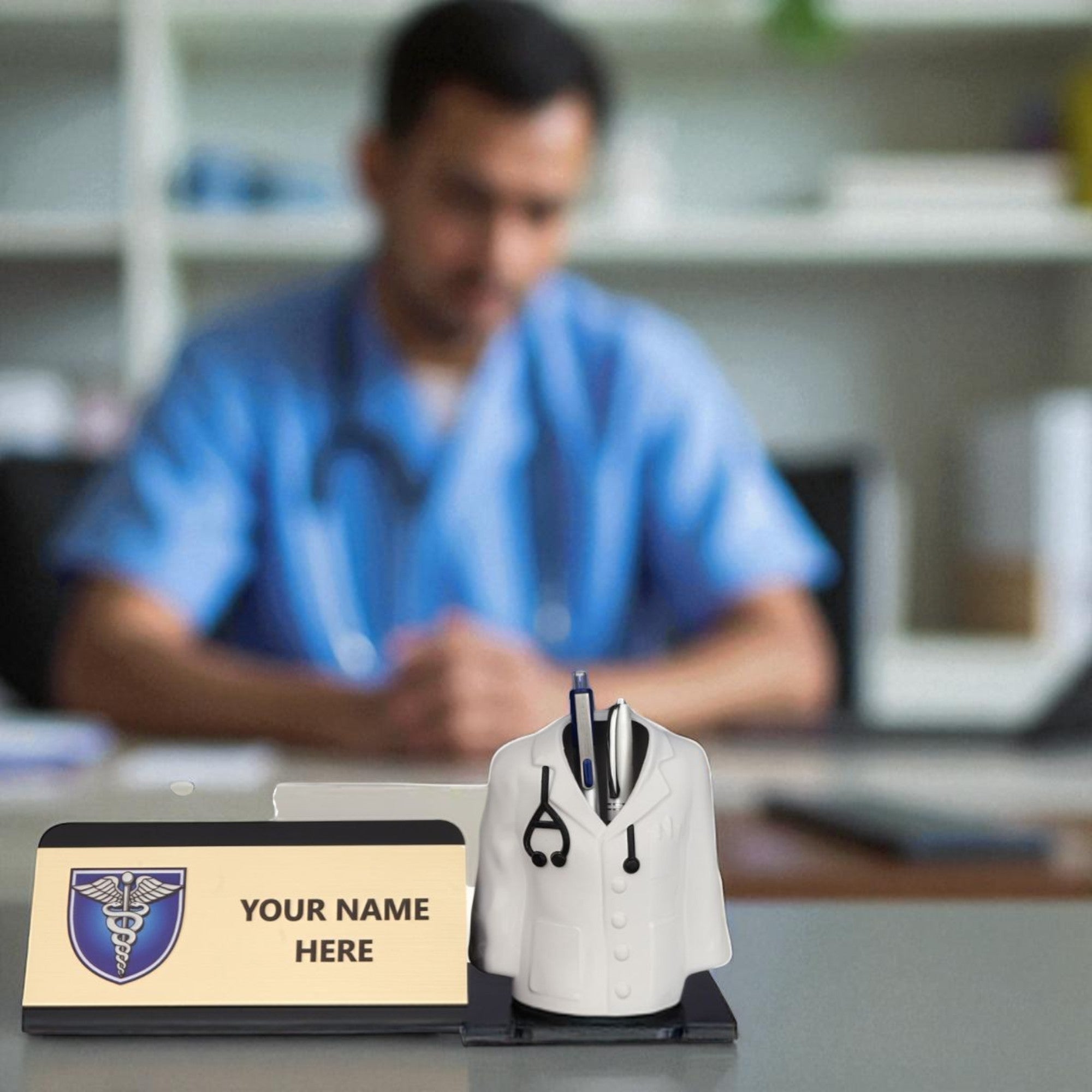 Shayona Personalized Doctor Desk Name Plate with Pen Holder | Custom Medical Office Tabletop Gift for Doctors, Physicians & Medical Professionals"