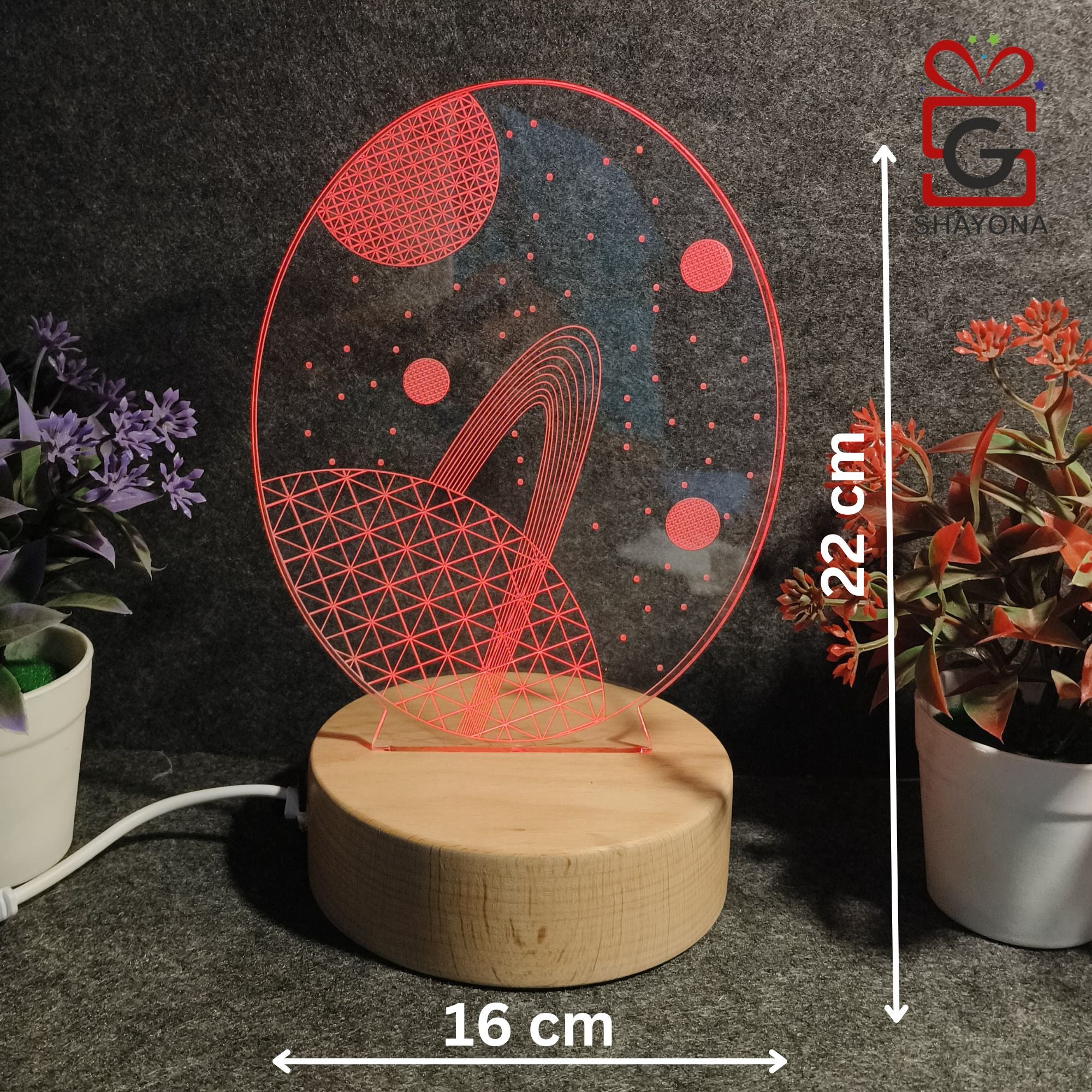 SHAYONA 3D Illusion Galaxy Space Earth LED Lamp, Wooden Texture Base, Home decor, showpiece, office Table Lamp - multicolor