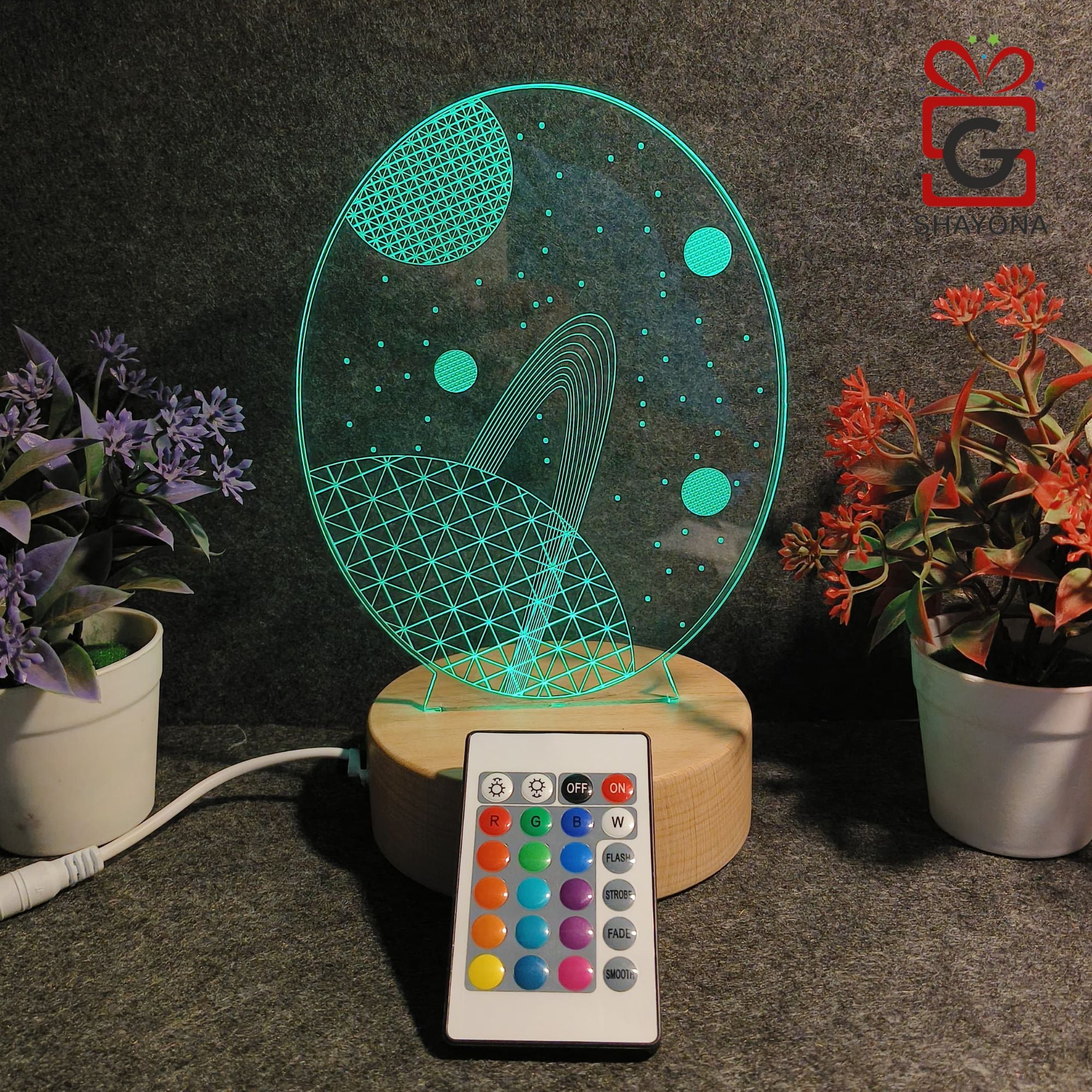 SHAYONA 3D Illusion Galaxy Space Earth LED Lamp, Wooden Texture Base, Home decor, showpiece, office Table Lamp - multicolor