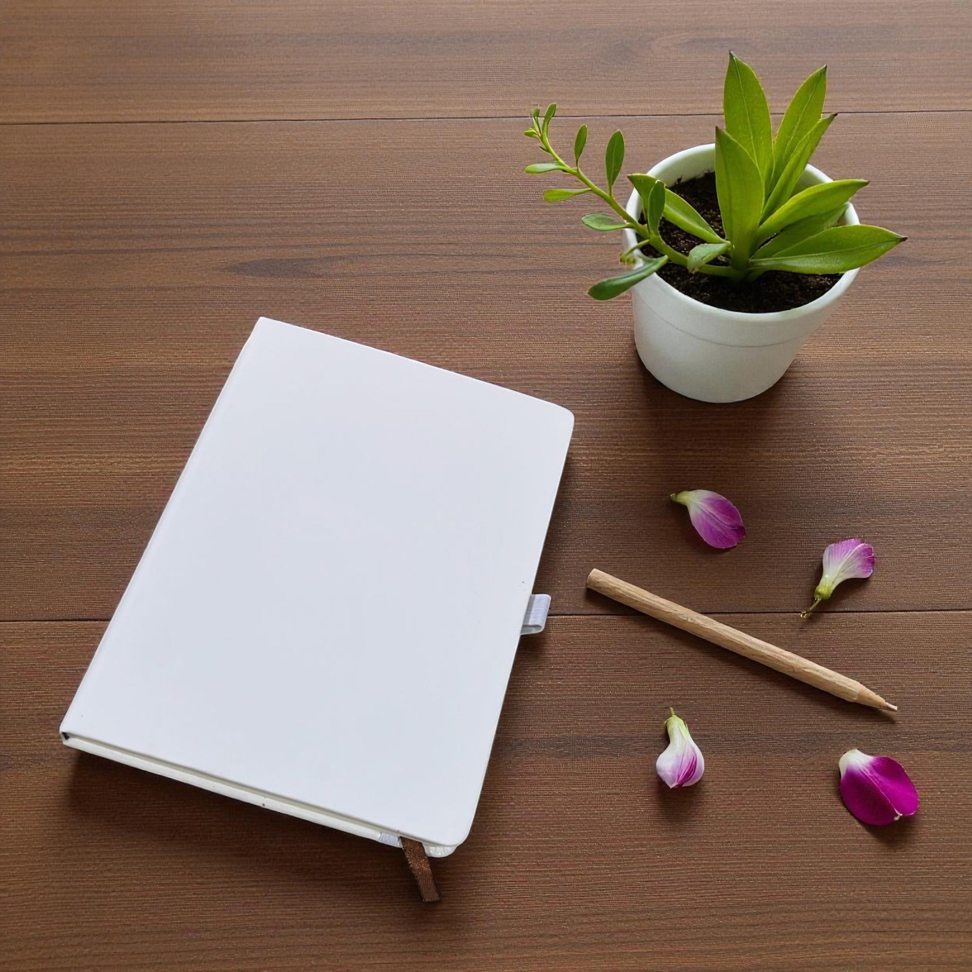 Shayona Premium White Hardbound Notebook – Minimalist Design Journal with Bookmark & Pen Loop