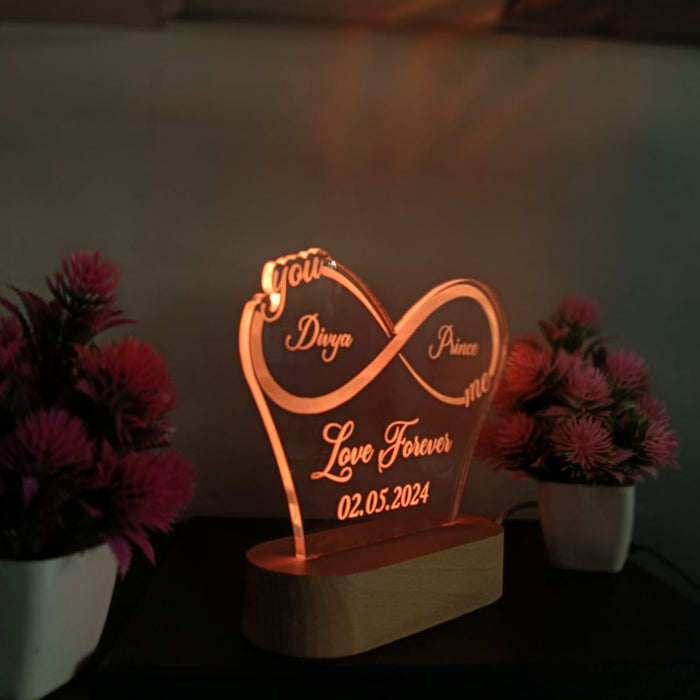 Shayona Personalized Infinity LED Night Lamp – Custom Couple Name & Date Engraving