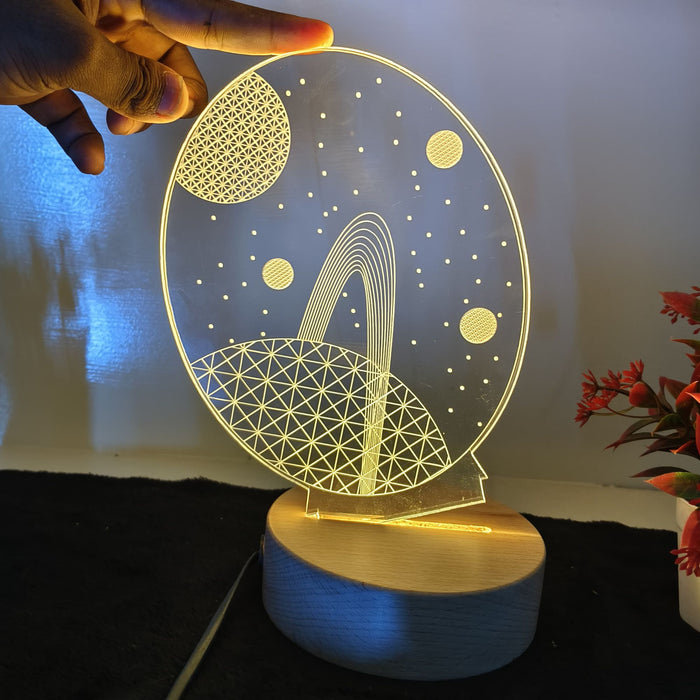 SHAYONA 3D Illusion Galaxy Space Earth LED Lamp, Wooden Texture Base , Home decor, showpiece, office Table Lamp, Warm White LED Light, 22 cm