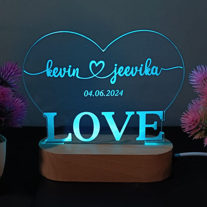 Shayona Personalized LED Heart Lamp – Custom Name & Date Engraved Night Light