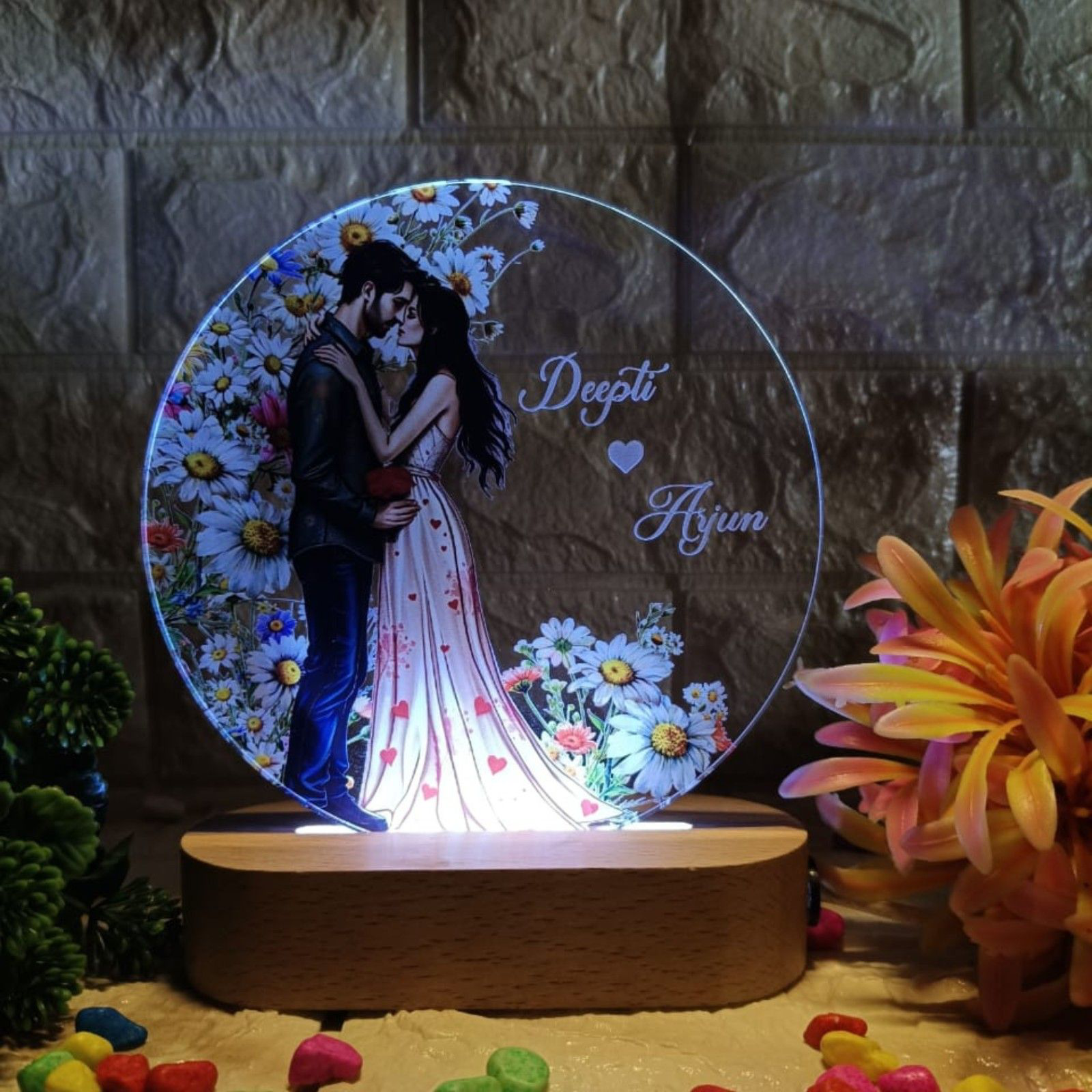 Shayona Personalized LED Lamp for Couples | Custom Name Romantic Night Light with Floral Design | Anniversary & Valentine Gift