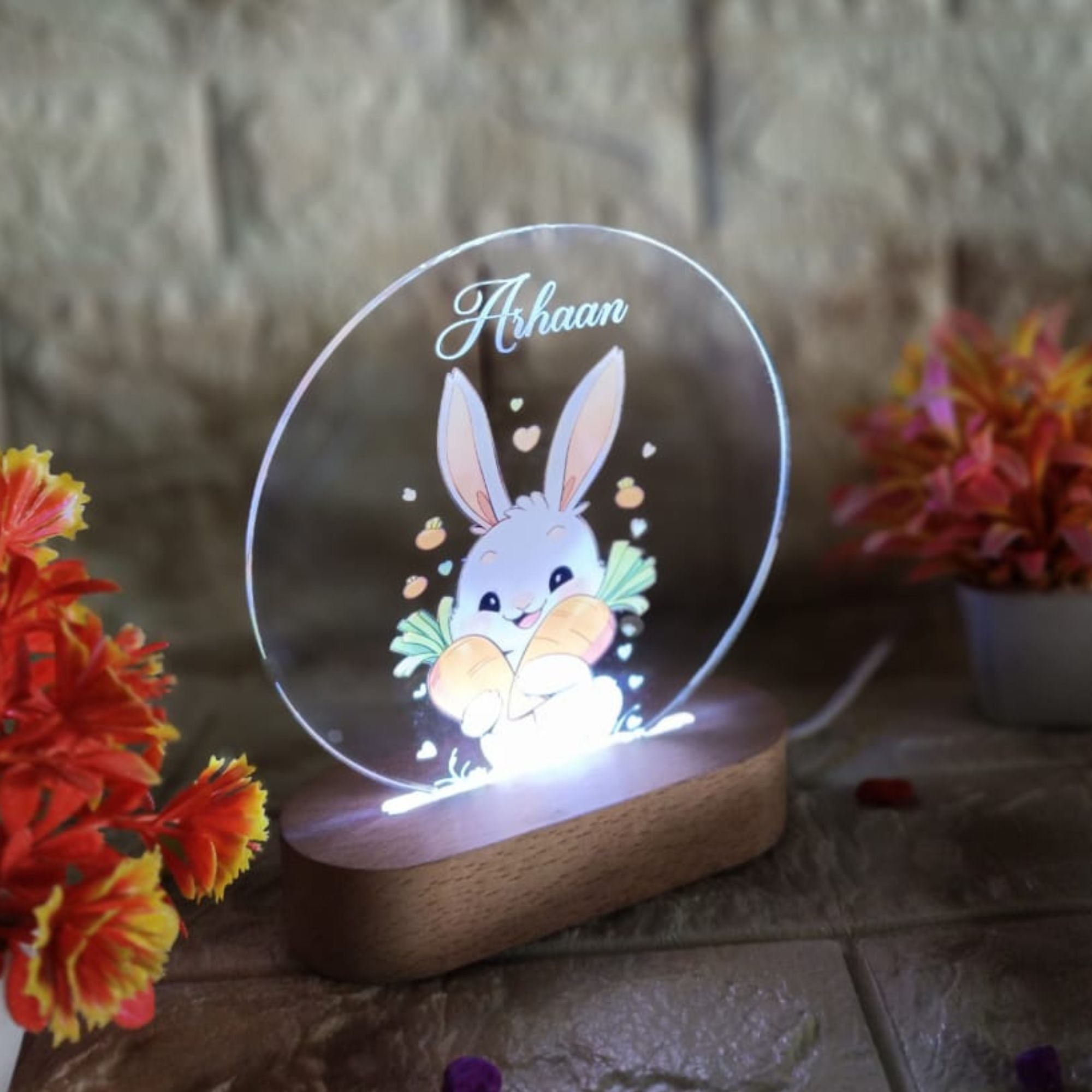 Shayona Personalized LED Bunny Night Lamp with Name – Custom Carrot Hug Design for Kids & Nursery Decor