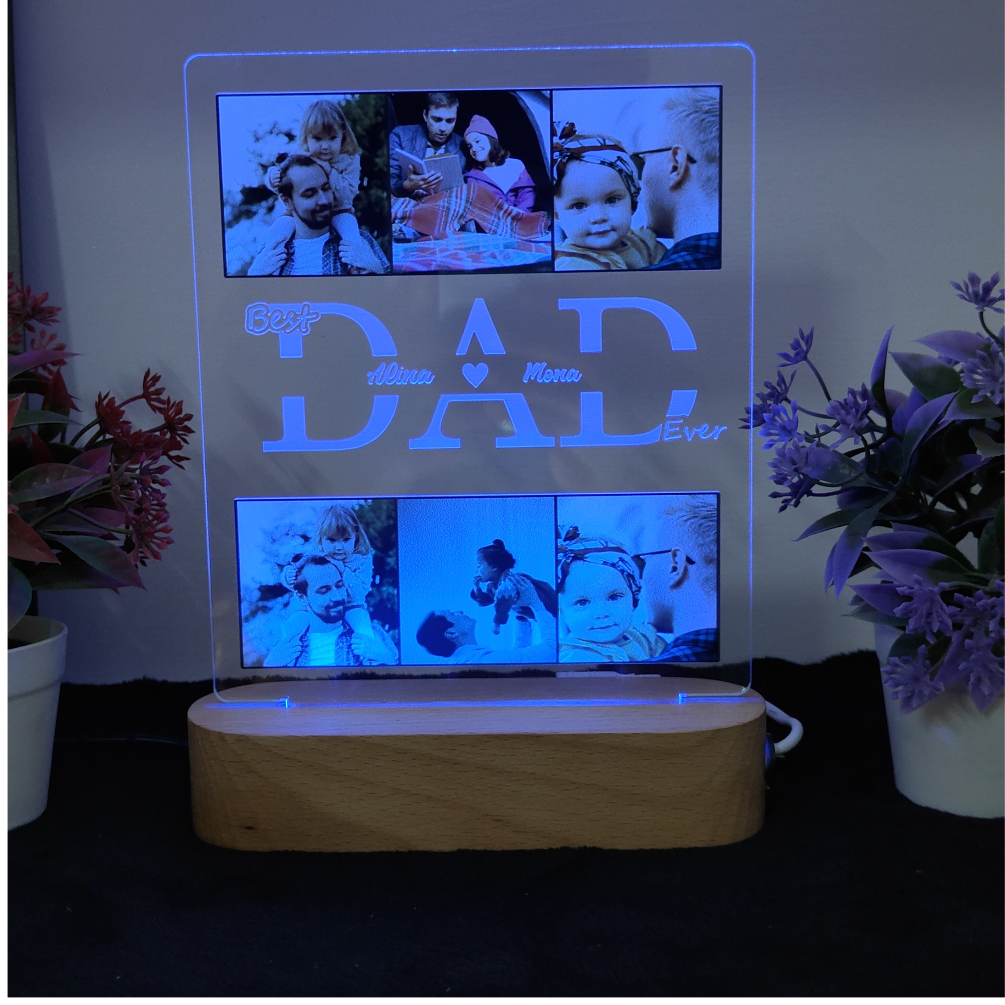 Shayona 3D Illusion personalized Lamp Gift for Dad from Daughter Son,Dad Birthday , Gift RGB Acrylic Night Light with  Wood Base,Present for Thanksgiving,Christmas,Father's Day,Remote Control  16 Colors 4 Modes (Copy)