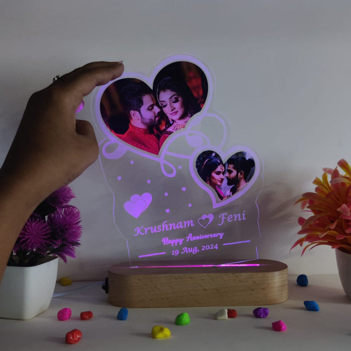 SHAYONA Acrylic 3D LED Photo Lamp, Personalized Heart Shape, Digital UV Printed Photo, Anniversary Gift for Couples, Wife, Husband